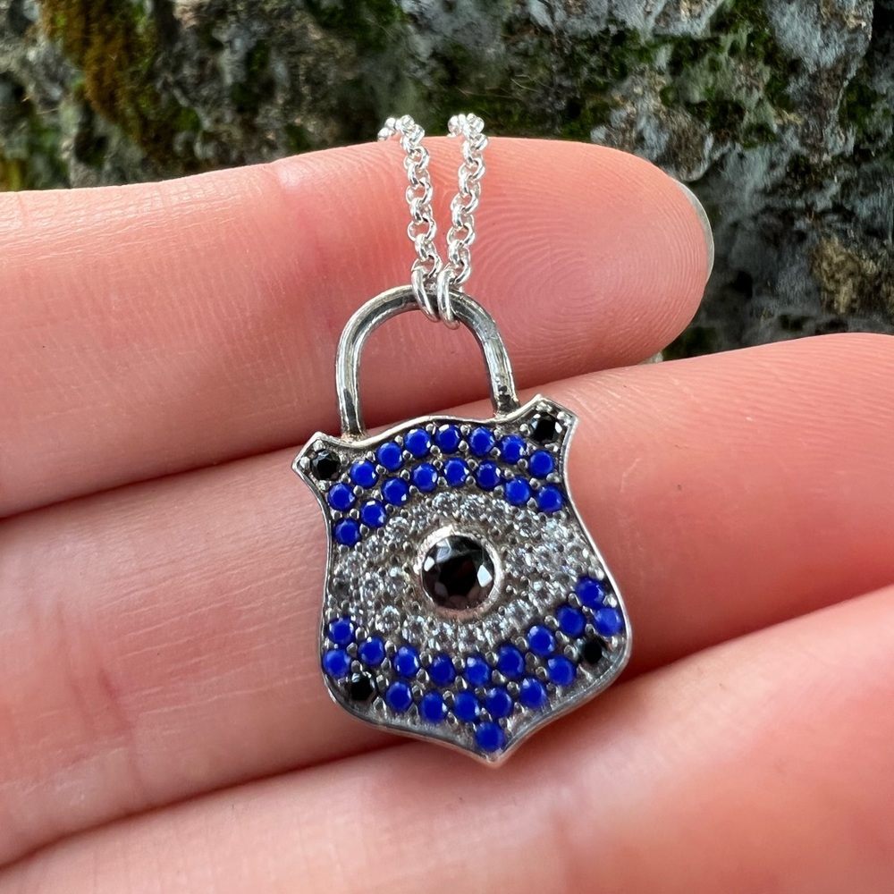 Blue Evil Eye - Lock Style 925 Sterling Silver Evil Eye Necklace
